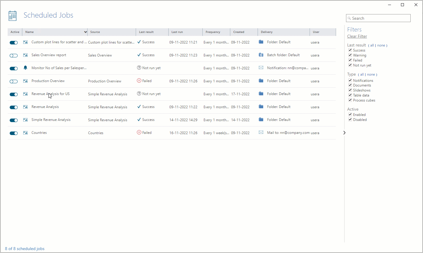 Multi-select and multi-manage scheduled jobs