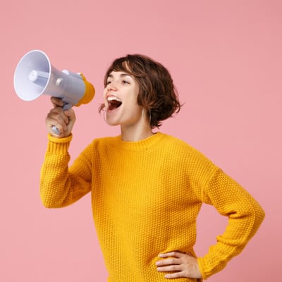 Square 600x600 woman with megaphone