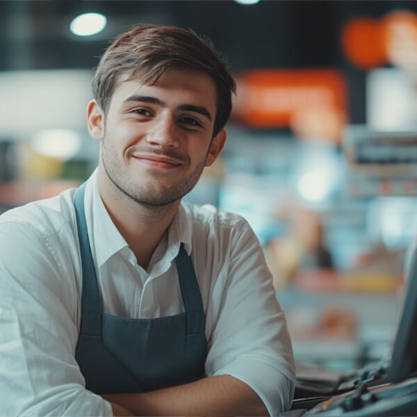 Square 600x600 - Employee at counter in convenience store
