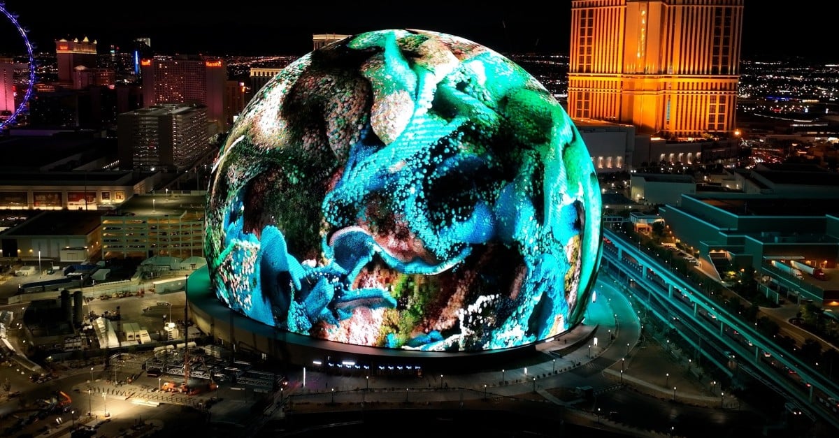 Las Vegas Sphere At Las Vegas In Nevada United States lit up at night