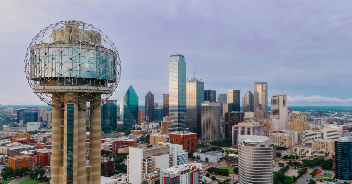 Reunion Tower and downtown city skyline Dallas, Texas, United States