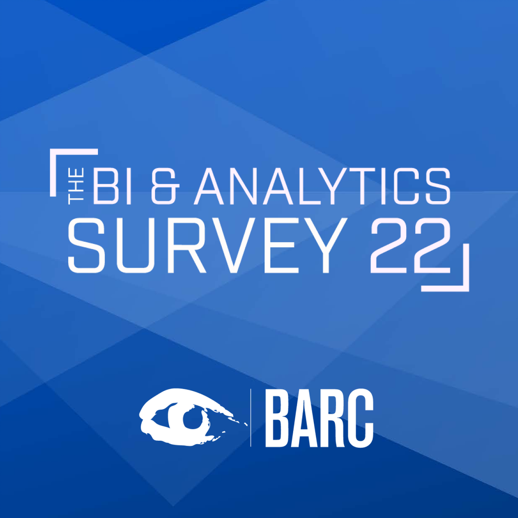 blue image with text saying BARC The BI & Analytics Survey 22